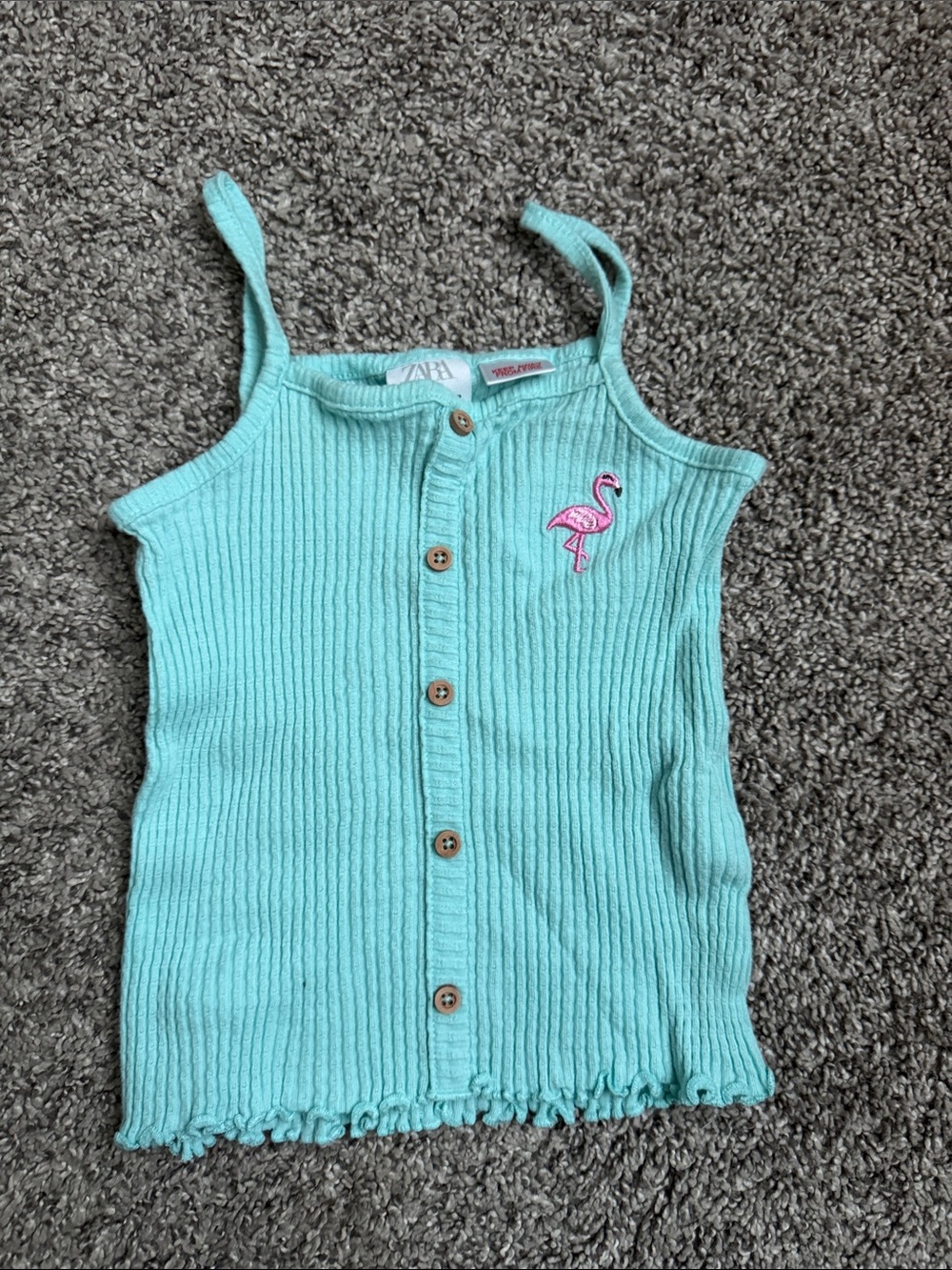 Zara Mint Green Ribbed Button-Front Tank with Pink Flamingo